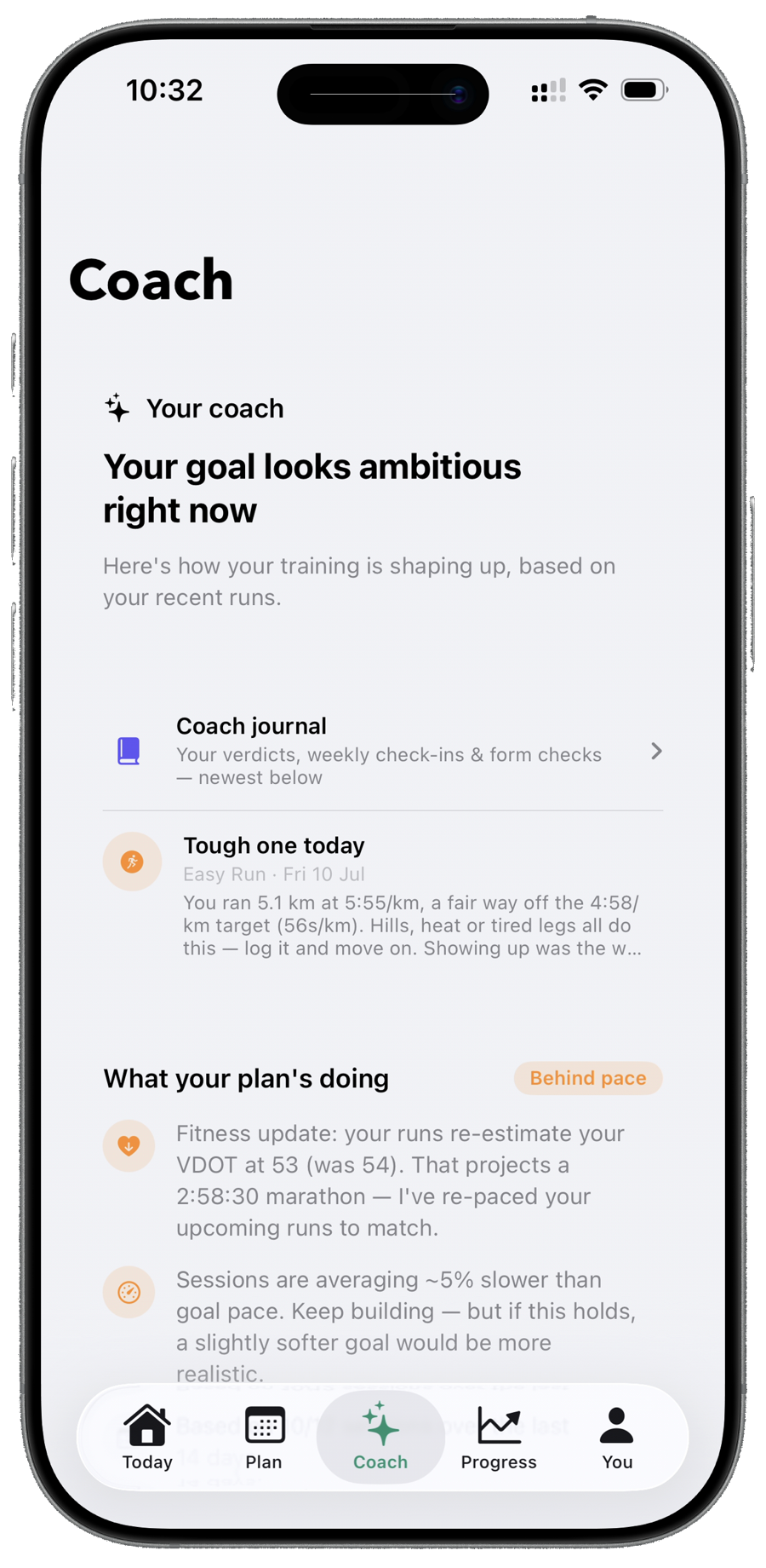 Taper app: a calm Monday note from your coach